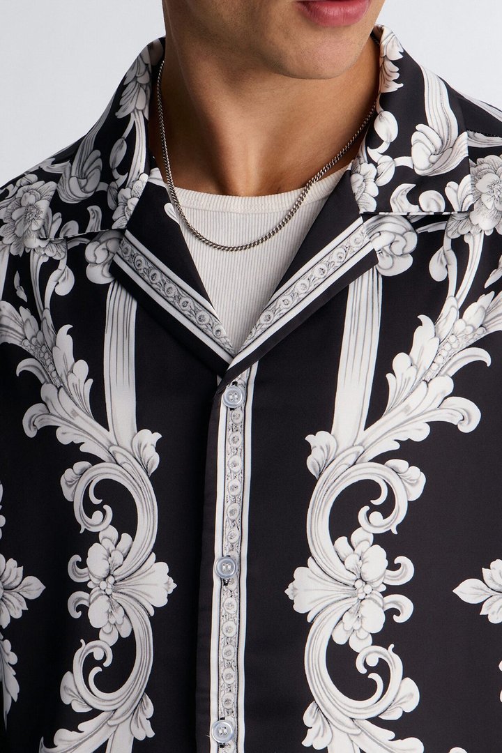 Grecian Baroque Button Up Shirt - Black/combo