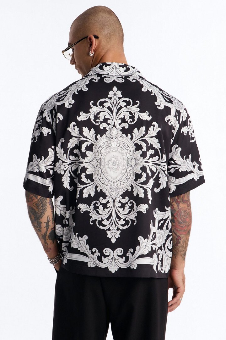 Grecian Baroque Button Up Shirt - Black/combo