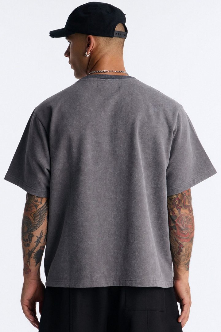 Forsaken Embroidery Paneled Fleece Tee - Grey