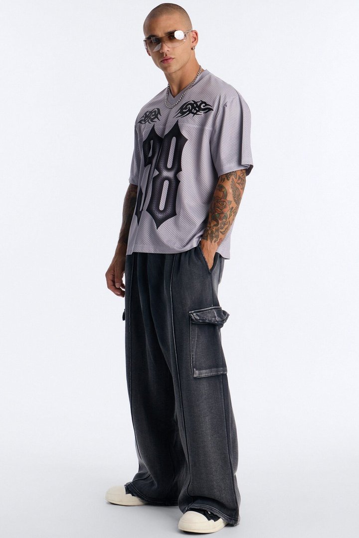 Tribal Mesh Jersey Short Sleeve Tee - Grey