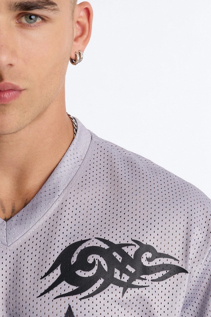 Tribal Mesh Jersey Short Sleeve Tee - Grey