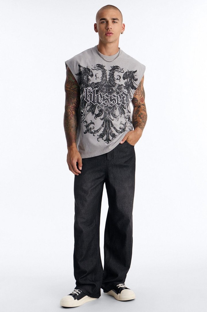 Blessed Redemption Patch French Terry Muscle Tee - Grey