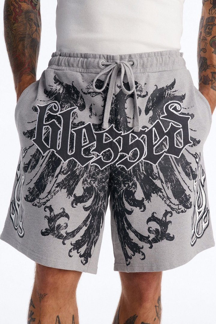 Blessed Redemption Patch Relaxed Sweatshort - Grey