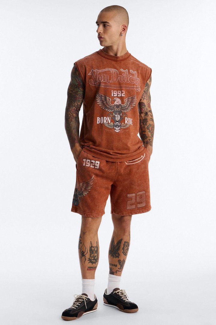 Von Dutch Born To Ride Fleece Muscle Tee - Orange