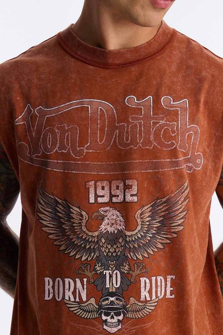 Von Dutch Born To Ride Fleece Muscle Tee - Orange