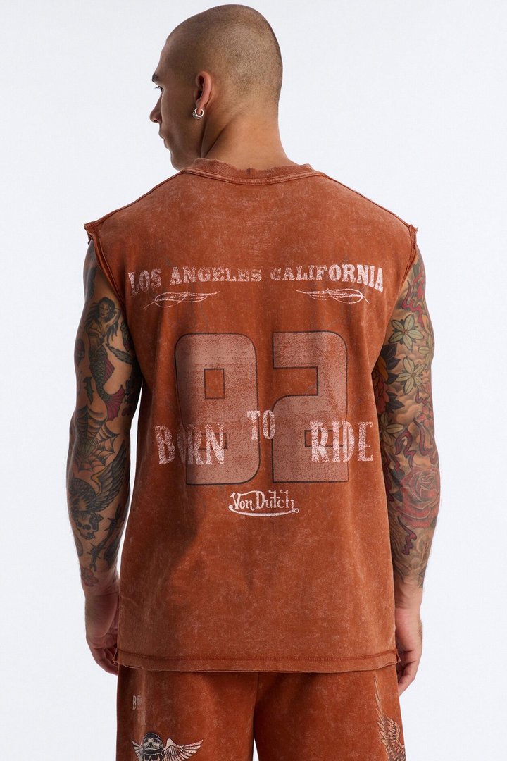 Von Dutch Born To Ride Fleece Muscle Tee - Orange