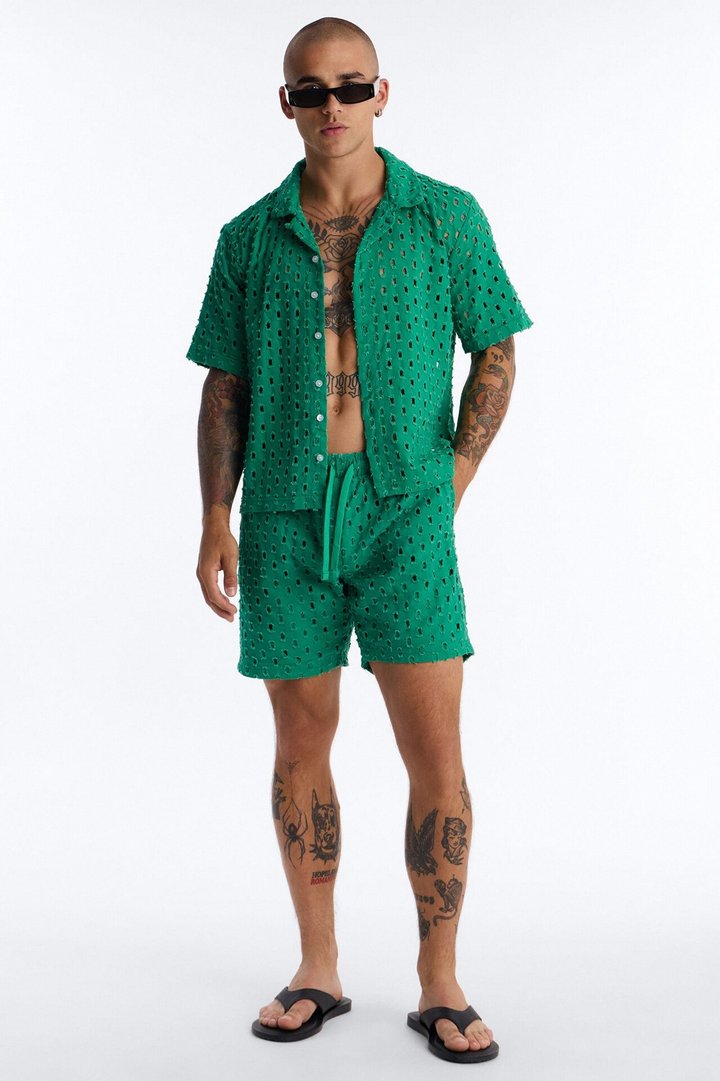 Jungle Palm Cuban Collar Shirt - Green