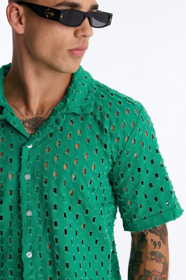 Jungle Palm Cuban Collar Shirt - Green
