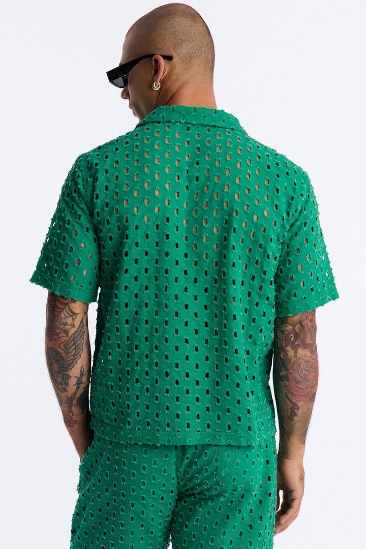 Jungle Palm Cuban Collar Shirt - Green