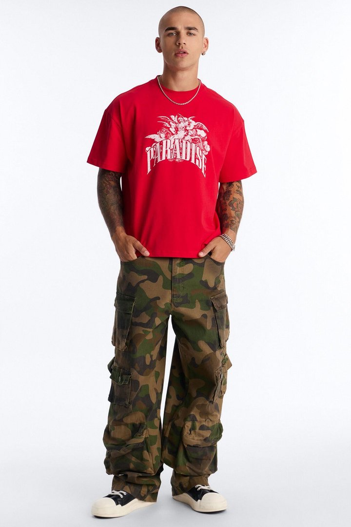 Paradise Flight To Heaven Heavy Weight Oversized Short Sleeve Tee - Red