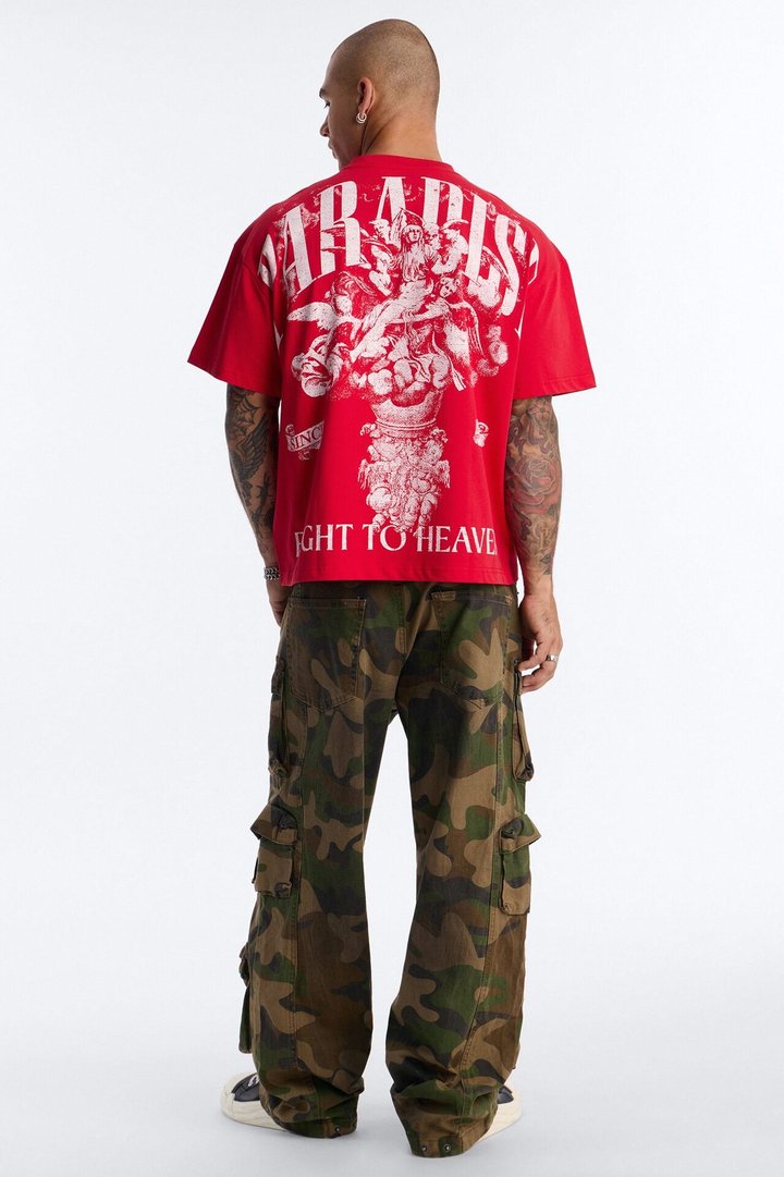 Paradise Flight To Heaven Heavy Weight Oversized Short Sleeve Tee - Red