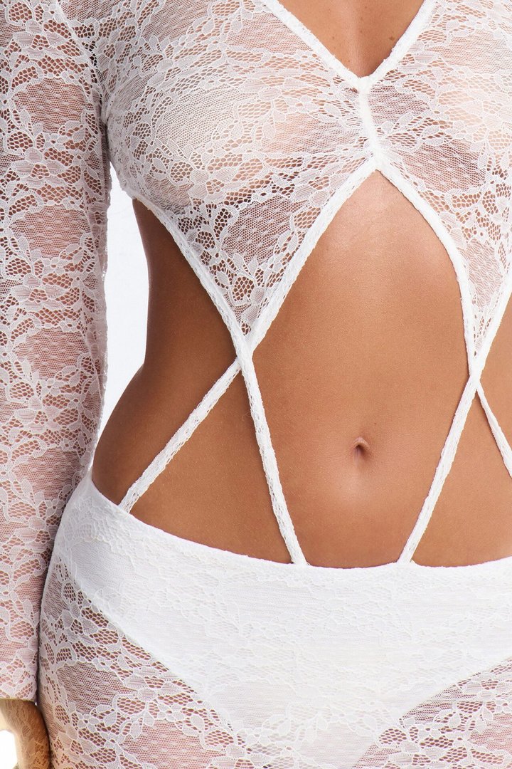 Zyla Cut Out Lace Maxi Dress - White