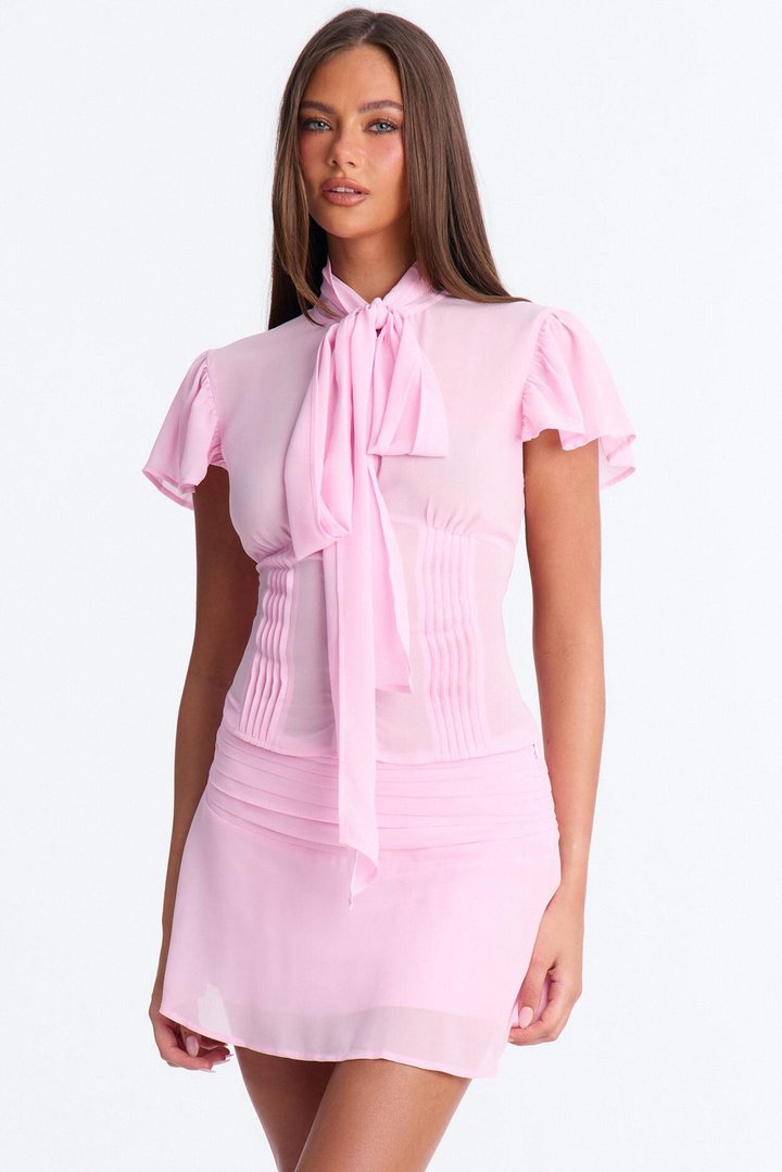 Remi Chiffon Neck Tie Blouse - Pink