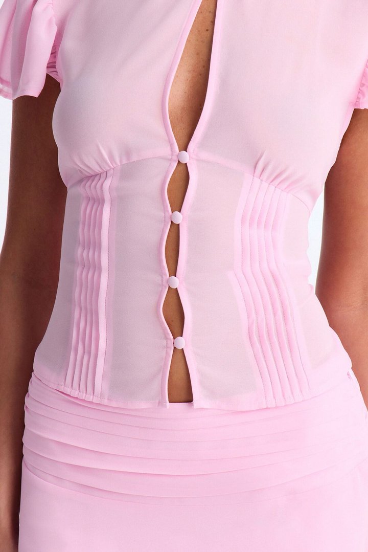 Remi Chiffon Neck Tie Blouse - Pink