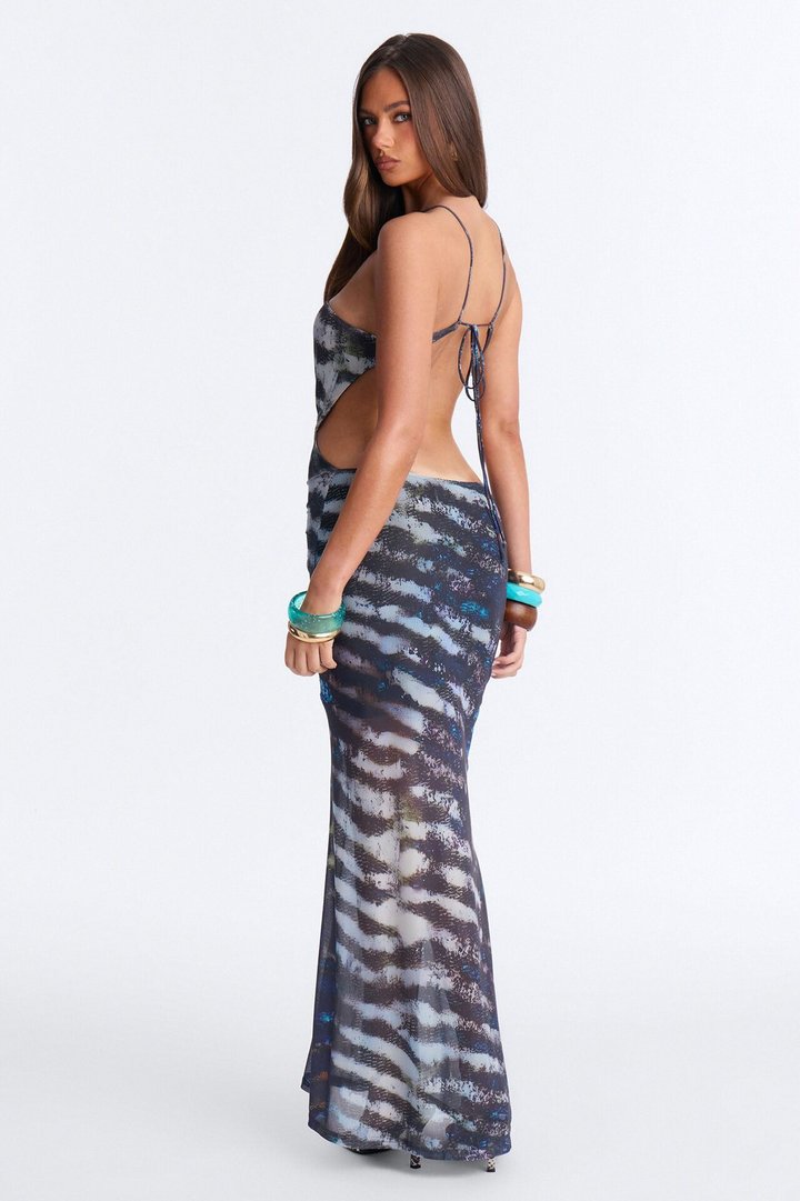 Kiss Me In Ibiza Mesh Maxi Dress - Blue/combo