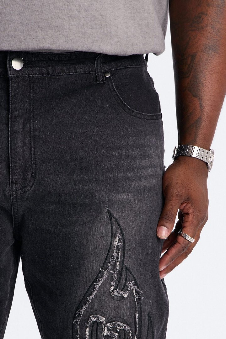 Stacked Skinny Flare Fringe Blade Jeans - Black Wash