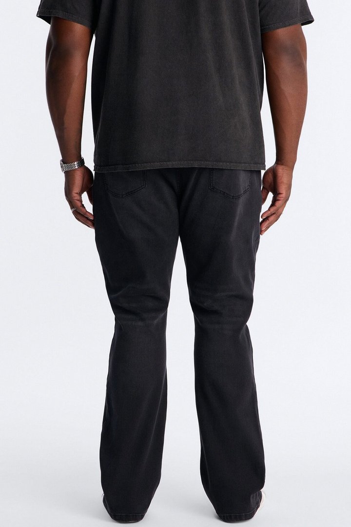 Stacked Skinny Flare Etched Distress Jeans - Black Wash