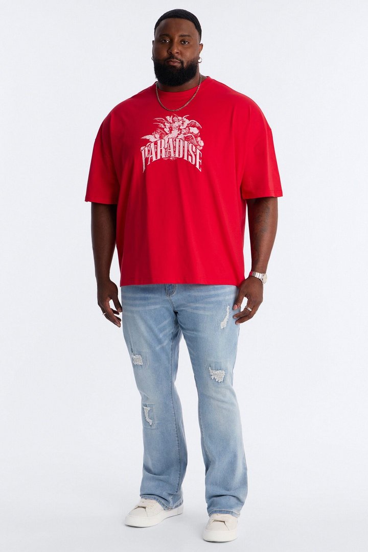 Paradise Flight To Heaven Heavy Weight Oversized Short Sleeve Tee - Red