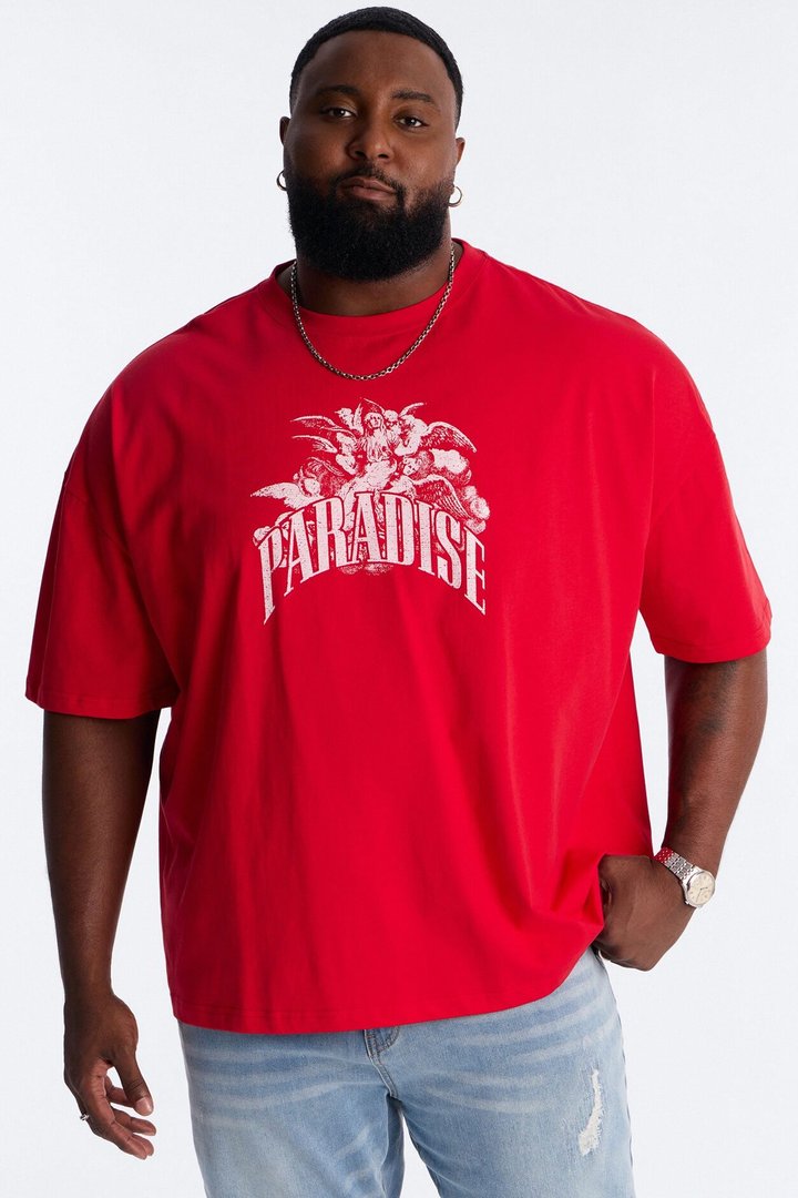 Paradise Flight To Heaven Heavy Weight Oversized Short Sleeve Tee - Red
