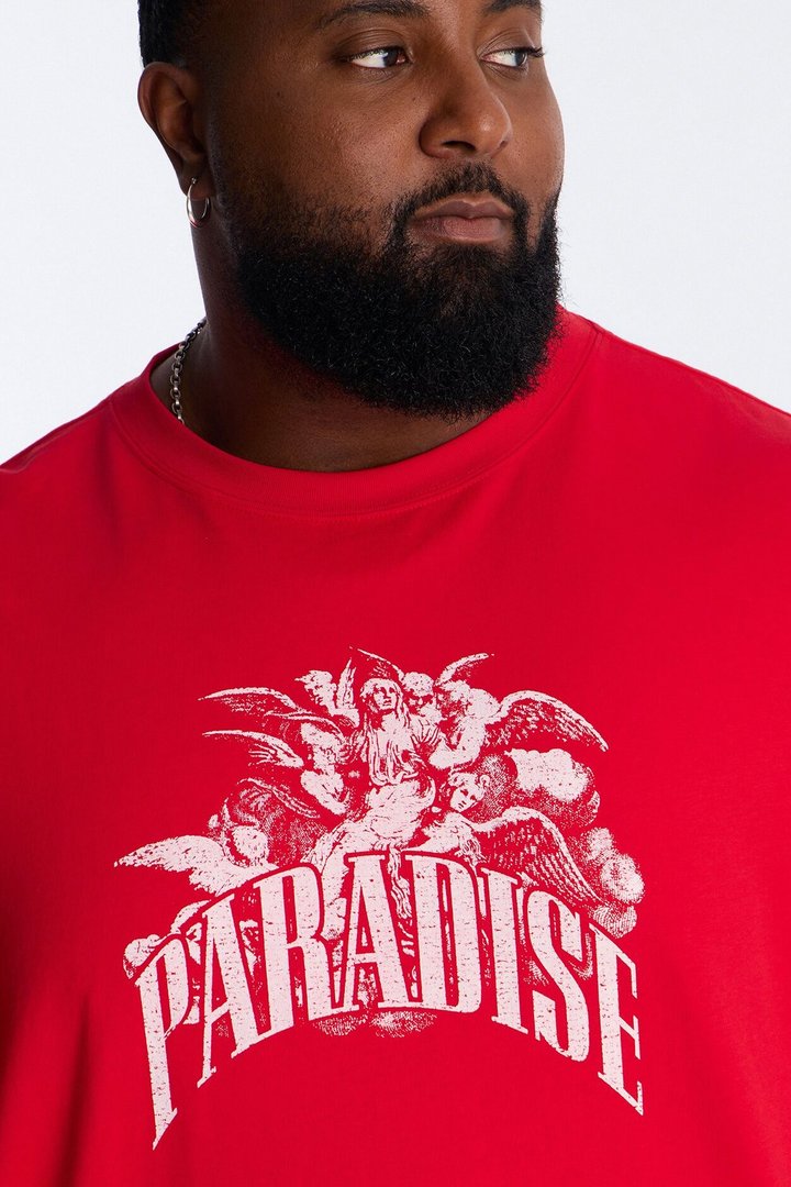 Paradise Flight To Heaven Heavy Weight Oversized Short Sleeve Tee - Red