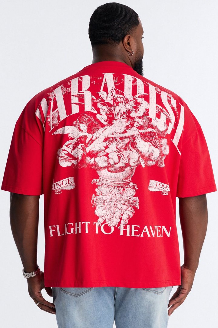 Paradise Flight To Heaven Heavy Weight Oversized Short Sleeve Tee - Red