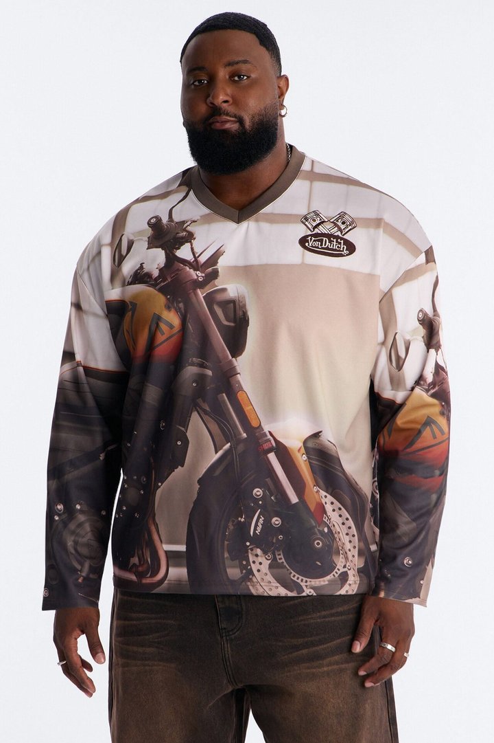 Von Dutch Motorcycle Oversized Long Sleeve Hockey Jersey - Multi Color
