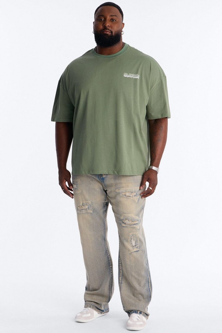 Gratitude Heavy Weight Oversized Short Sleeve Tee - Olive