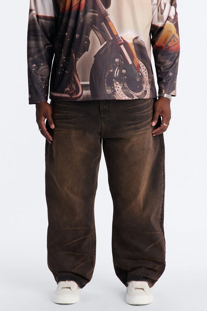 Baggy Dark Wave Jeans - Brown