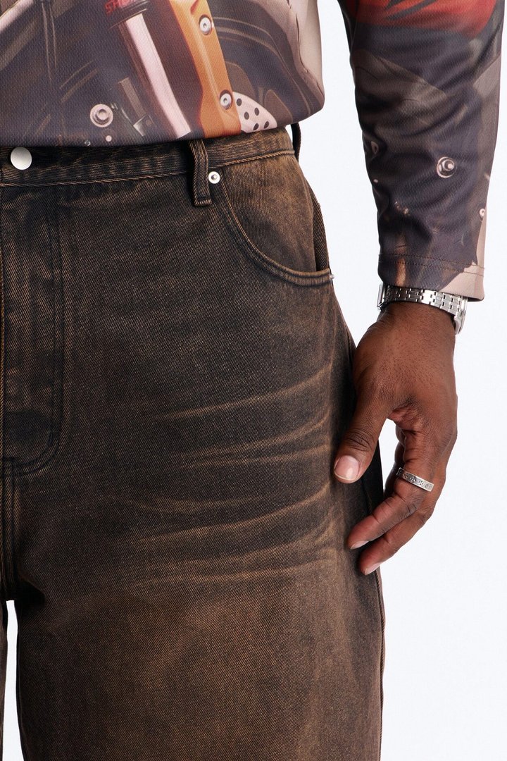 Baggy Dark Wave Jeans - Brown