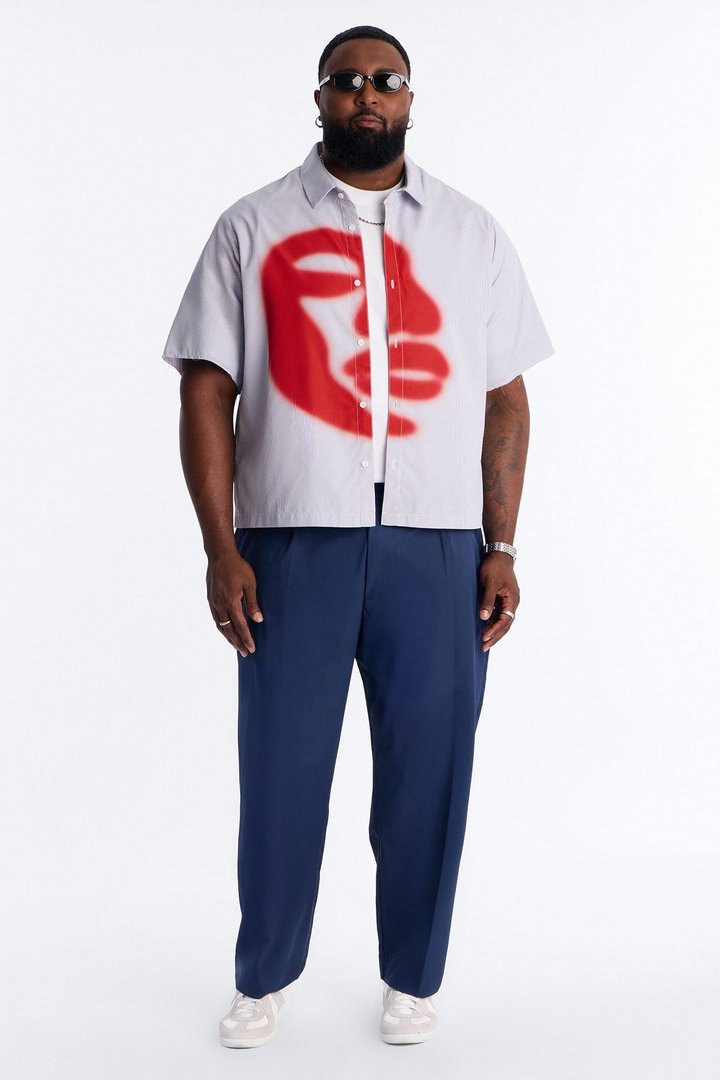 Half Visage Button Up Shirt - Blue/combo