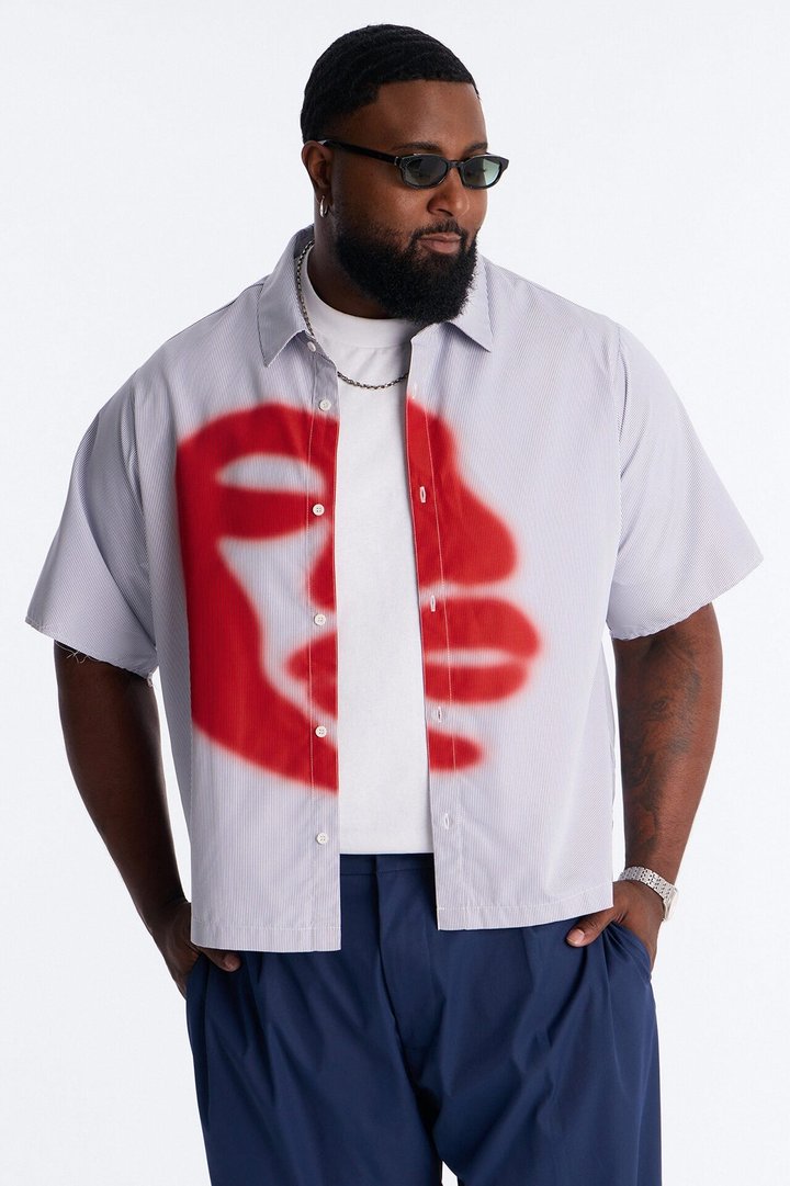 Half Visage Button Up Shirt - Blue/combo
