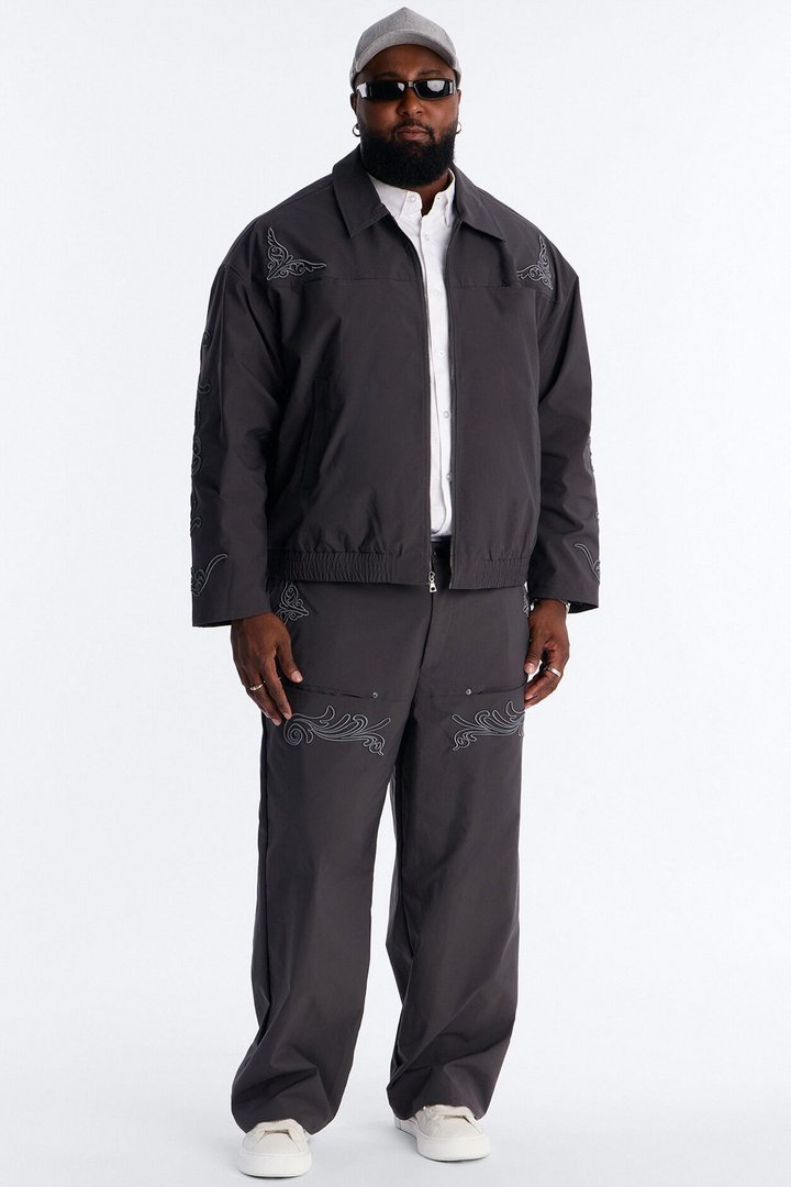 Delaro Embroidered Bomber Jacket - Charcoal