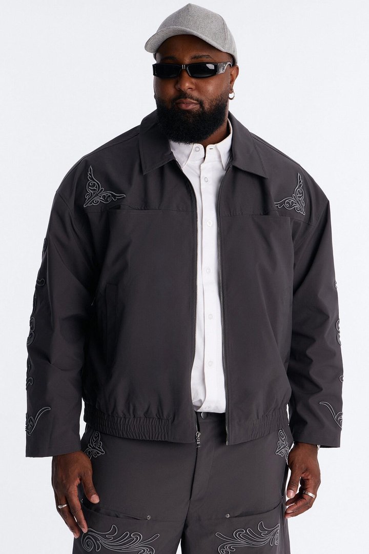 Delaro Embroidered Bomber Jacket - Charcoal