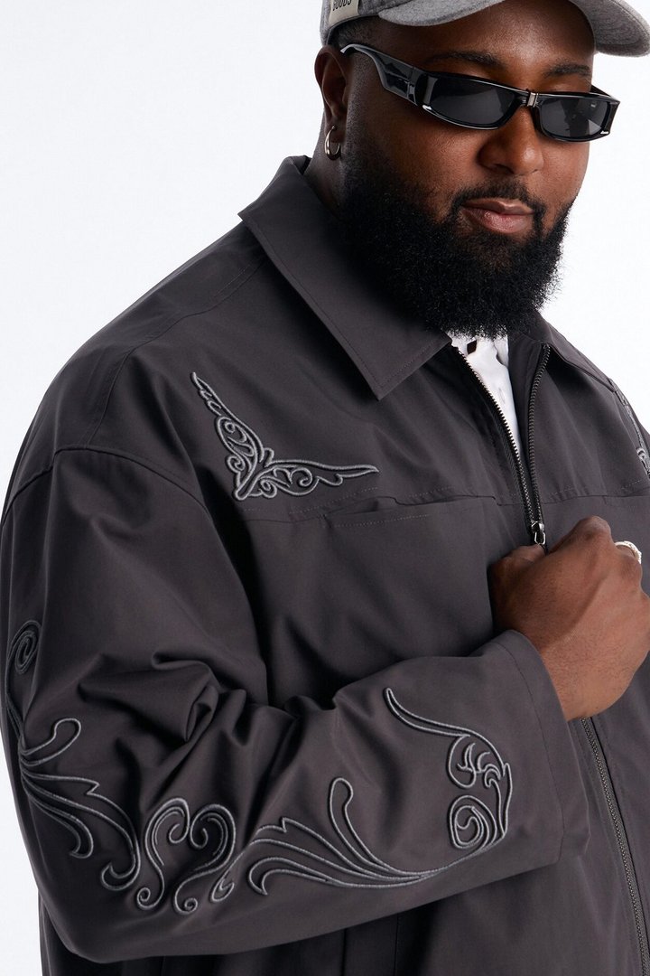 Delaro Embroidered Bomber Jacket - Charcoal