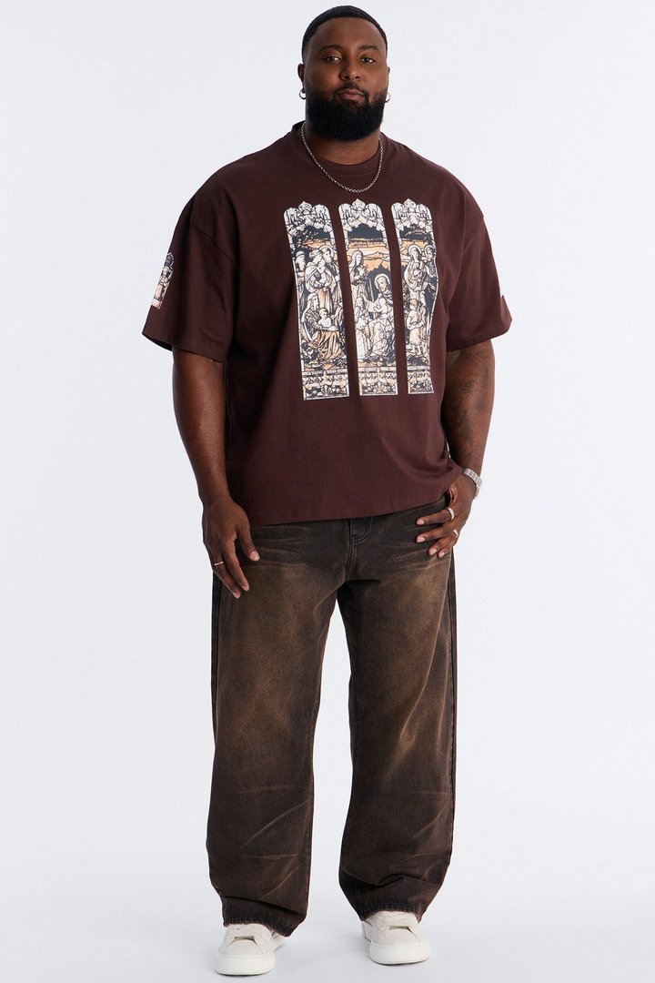 Cathedral Art Oversized Short Sleeve Tee - Brown
