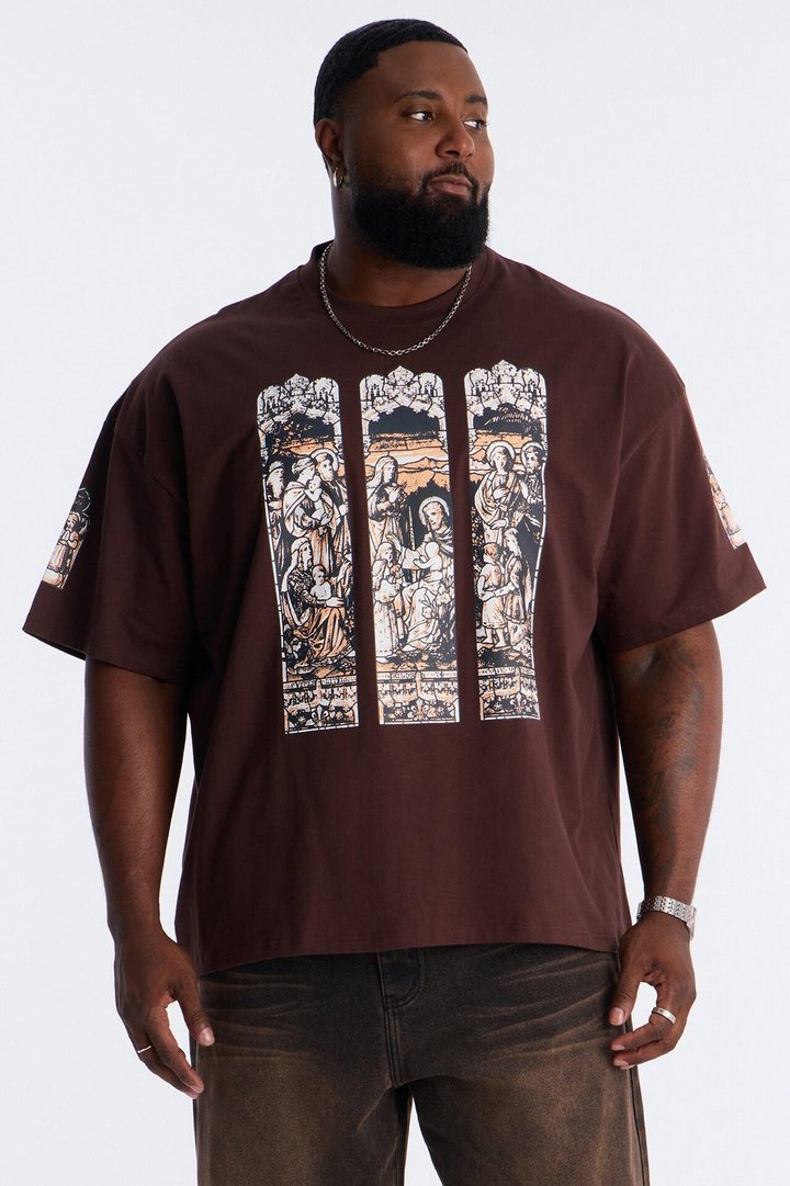 Cathedral Art Oversized Short Sleeve Tee - Brown