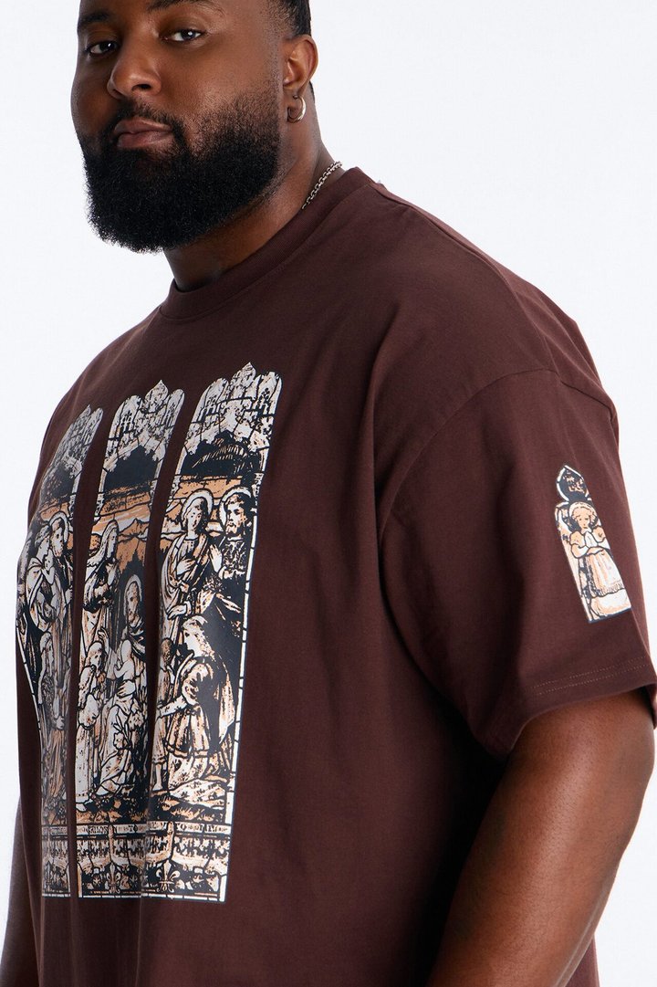 Cathedral Art Oversized Short Sleeve Tee - Brown