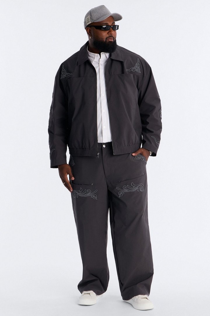 Delaro Embroidered Baggy Pant - Charcoal