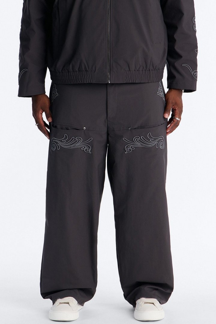 Delaro Embroidered Baggy Pant - Charcoal