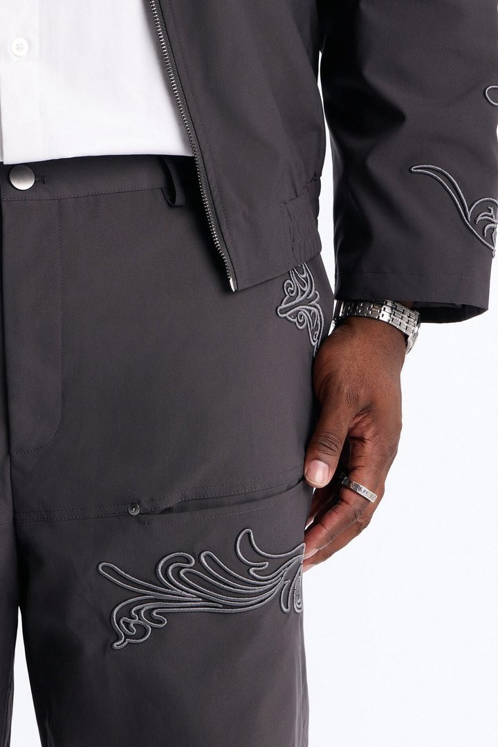 Delaro Embroidered Baggy Pant - Charcoal