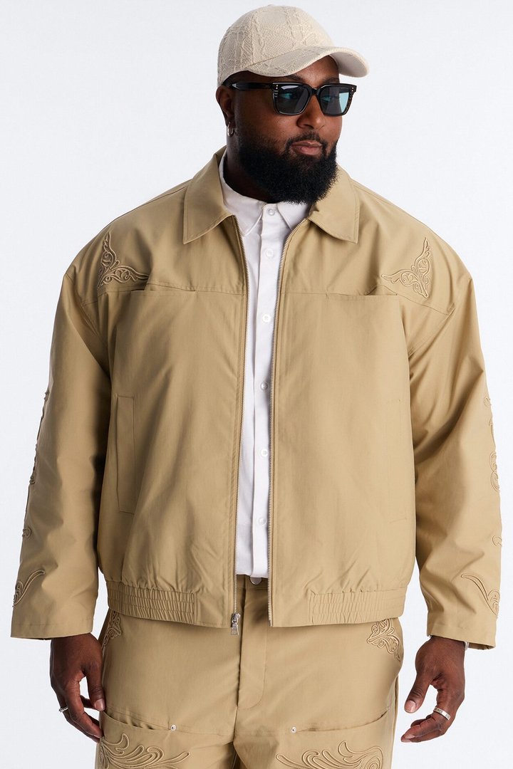 Delaro Embroidered Bomber Jacket - Khaki