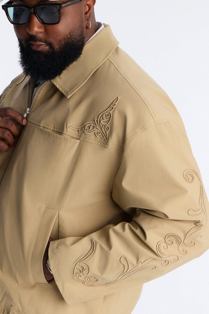 Delaro Embroidered Bomber Jacket - Khaki