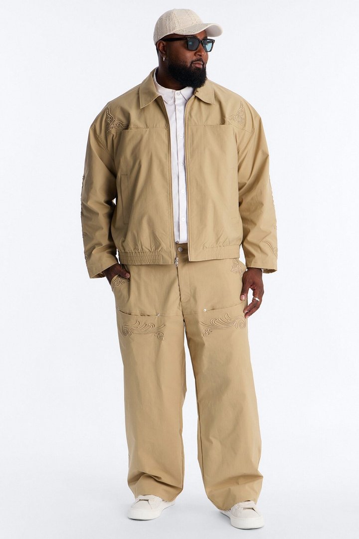 Delaro Embroidered Baggy Pant - Khaki