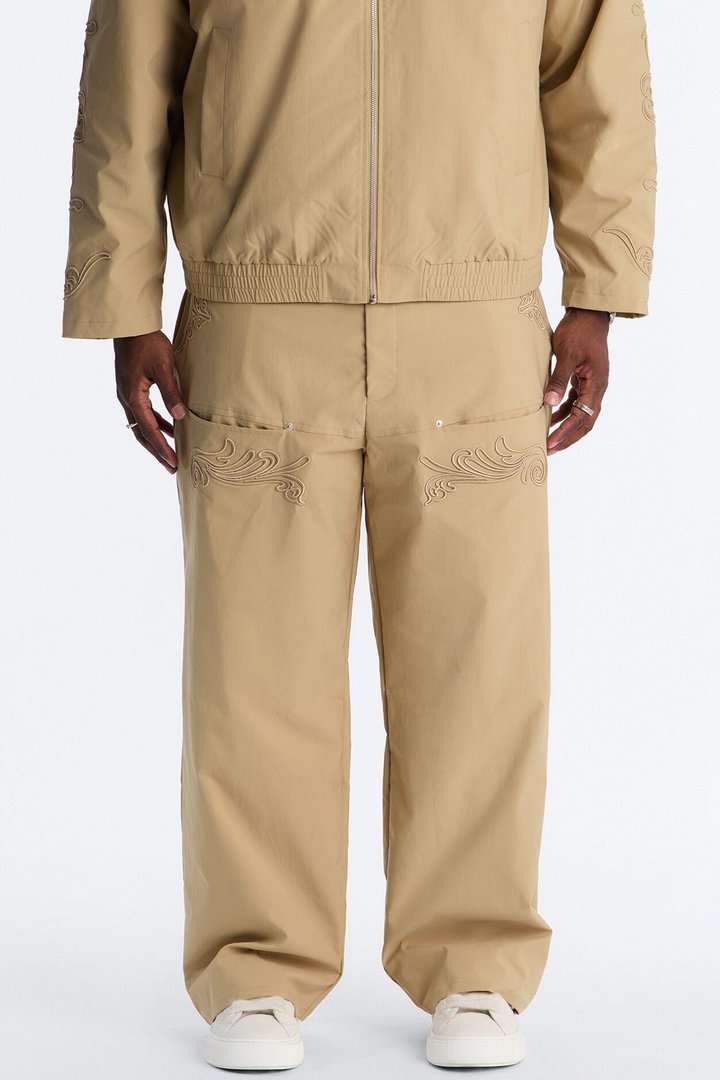 Delaro Embroidered Baggy Pant - Khaki