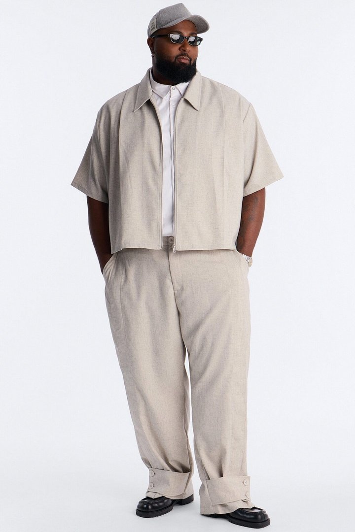 Maison Tailored Boxy Cropped Zip Up Shirt - Khaki