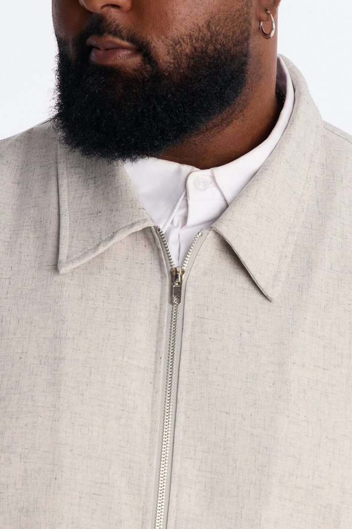 Maison Tailored Boxy Cropped Zip Up Shirt - Khaki