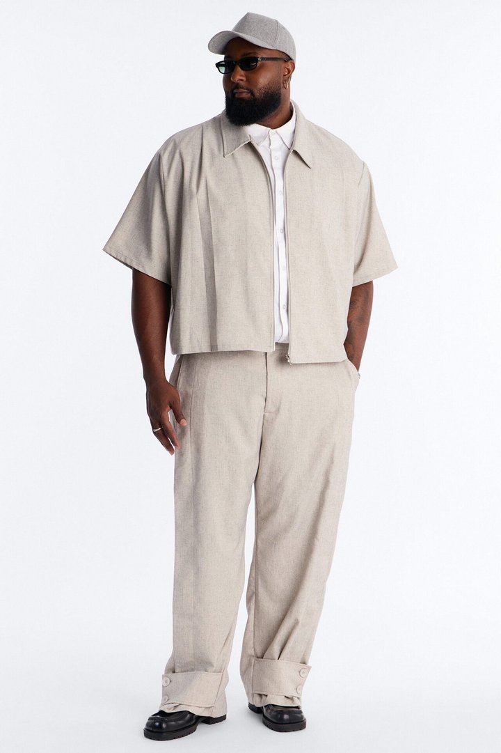 Maison Tailored Baggy Buttoned Cuff Pant - Khaki