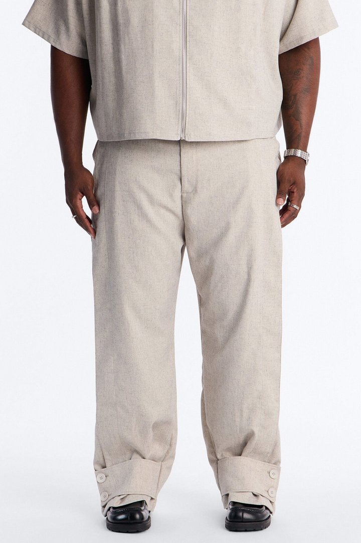 Maison Tailored Baggy Buttoned Cuff Pant - Khaki
