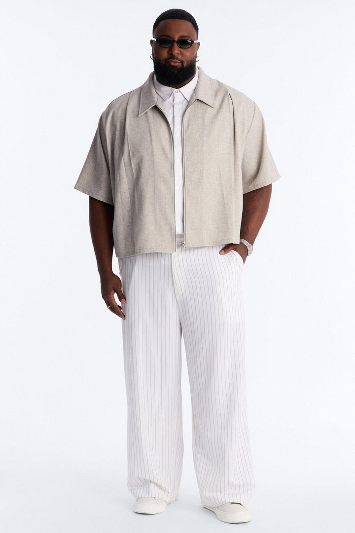 Wide Leg Straight Striped Trouser - Cream