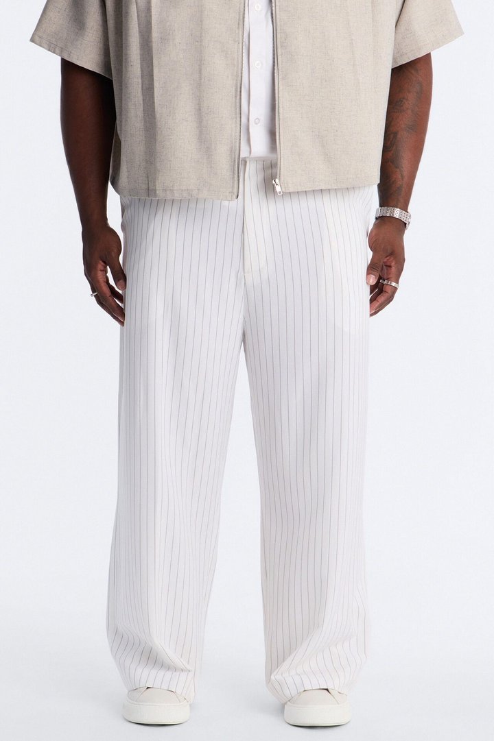 Wide Leg Straight Striped Trouser - Cream